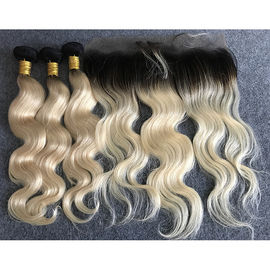 Long Ombre Human Hair Extensions Virgin Russian Hair Bundles With Ear To Ear 13"X4" Lace Frontal