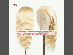 Korte krullend menselijk haar pruiken krullend kant voor pruiken menselijk haar blauwe demo Comen